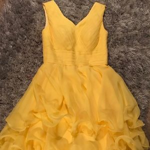 Yellow, Ruffle Bottom, Sleeveless V-neck Dress